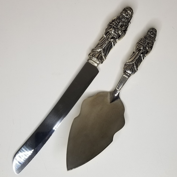 Godinger Silver Plated Santa Cake Knife Cake Server Set - Picture 1 of 12
